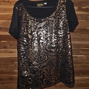 Bob Mackie Black Top with Gold Sequins
